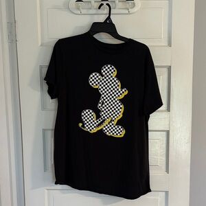 Disney Black Mickey Mouse T-Shirt with Checkered Pattern Design